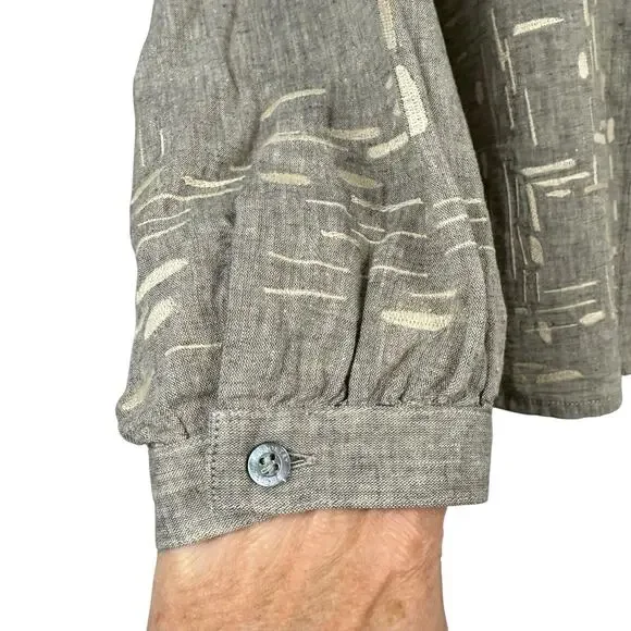 Poetry Top Womens 14 Tan Beige Linen Cotton Boxy Lagenlook Artsy Embroidered - Picture 4 of 14